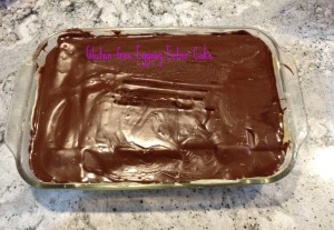 Microwave your frosting for 30 seconds, stir, then microwave for another 15. This gives you frosting you can pour over your cake.