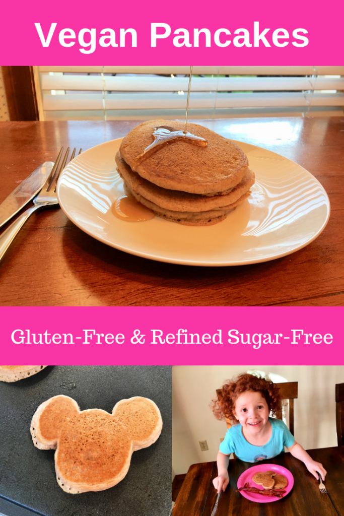 Make vegan pancakes for your family that are gluten-free and refined sugar-free using this delicious recipe! Make some today and freeze some for later! #vegan #glutenfree #refinedsugarfree
