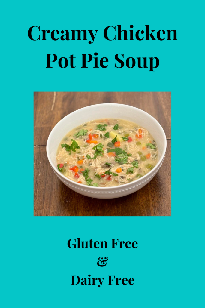 Cozy Chicken Pot Pie Soup that’s gluten-free, dairy-free, and full of flavor! A hearty, allergy-friendly meal perfect for chilly days.